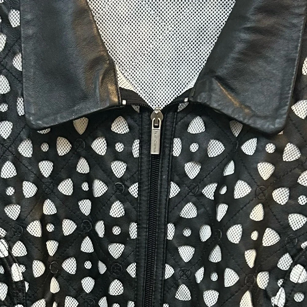 Black and White Leather Jacket with Sleek Design - Picture 9 of 10